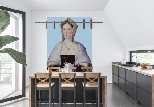 GRAFIKA NA PŁÓTNIE - Dama z Kieliszkiem Wina BŁĘKITNY