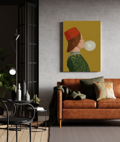 GRAFIKA NA PŁÓTNIE - Młodzieniec z Muchą MIODOWY