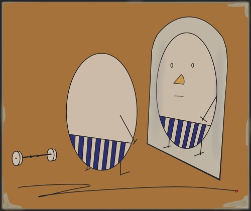 GRAFIKA NA PŁÓTNIE - Pan Jajko i Odbicie w Lustrze musztarda