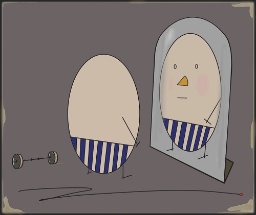 GRAFIKA NA PŁÓTNIE - Pan Jajko i Odbicie w Lustrze szary