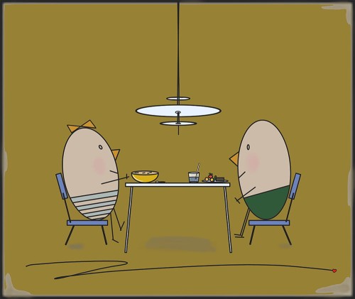 GRAFIKA NA PŁÓTNIE - Pan i Pani Jajko w Restauracji miodowy