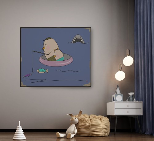 GRAFIKA NA PŁÓTNIE - Pan Jajko z Córką Na Rybach