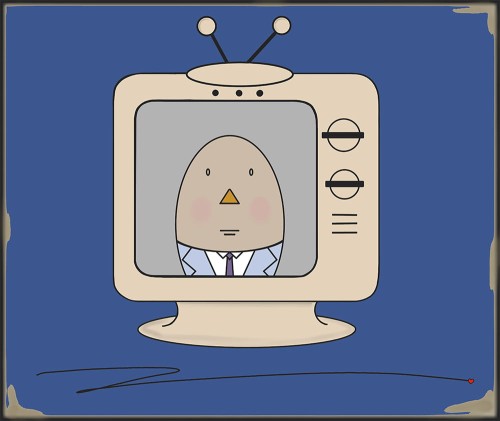 GRAFIKA NA PŁÓTNIE - Pan Jajko w Telewizorze granatowy