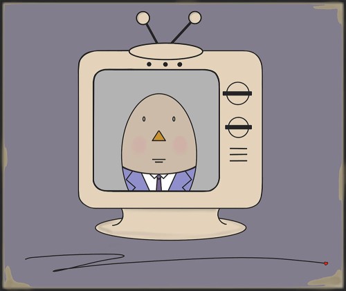 GRAFIKA NA PŁÓTNIE - Pan Jajko w Telewizorze jasny fioletowy