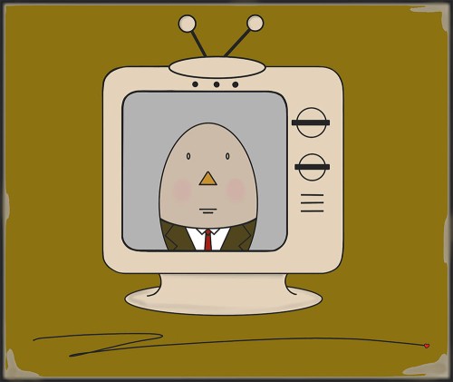 GRAFIKA NA PŁÓTNIE - Pan Jajko w Telewizorze oliwkowy