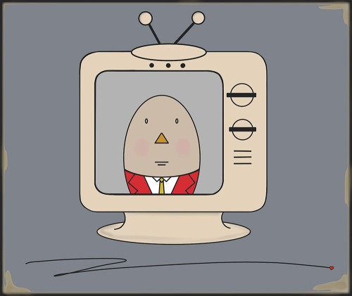 GRAFIKA NA PŁÓTNIE - Pan Jajko w Telewizorze szary