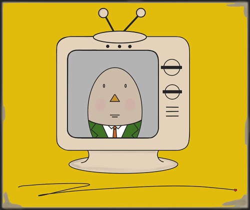 GRAFIKA NA PŁÓTNIE - Pan Jajko w Telewizorze żółty