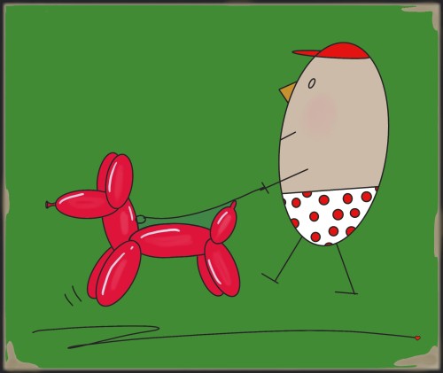 GRAFIKA NA PŁÓTNIE - Pan Jajko Na Spacerze z Balonowym Psem  zielony