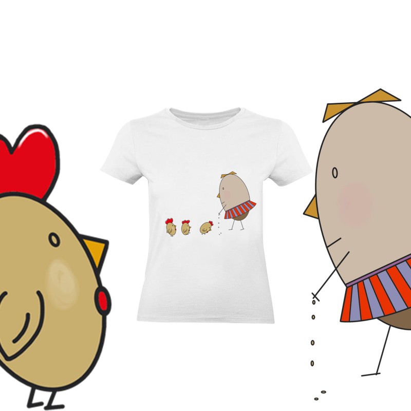 koszulka Pani Jajko karmi kurczaczki Damska biała.jpg