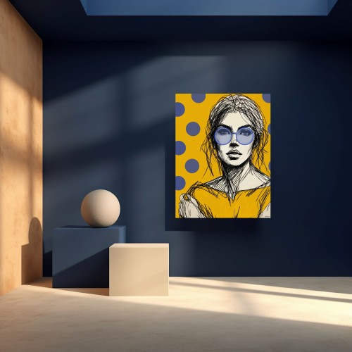 DIGITAL PAINTING -  WOMAN WITH GLASSES- YELLOW