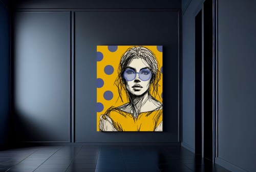 DIGITAL PAINTING -  WOMAN WITH GLASSES- YELLOW