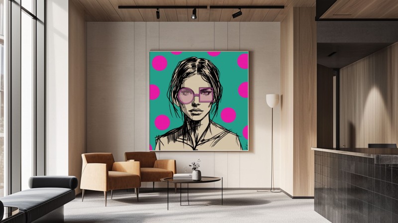 DIGITAL PAINTING -WOMAN WITH GLASSES- PINK