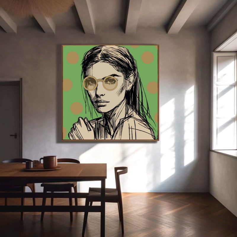 DIGITAL PAINTING -WOMAN WITH GLASSES-GREEN