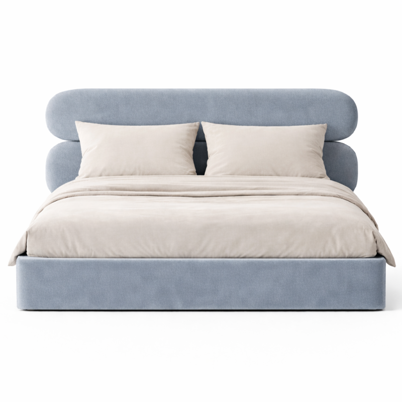 MOU błękitne -designerskie łóżko tapicerowane