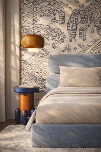 MOU błękitne -designerskie łóżko tapicerowane