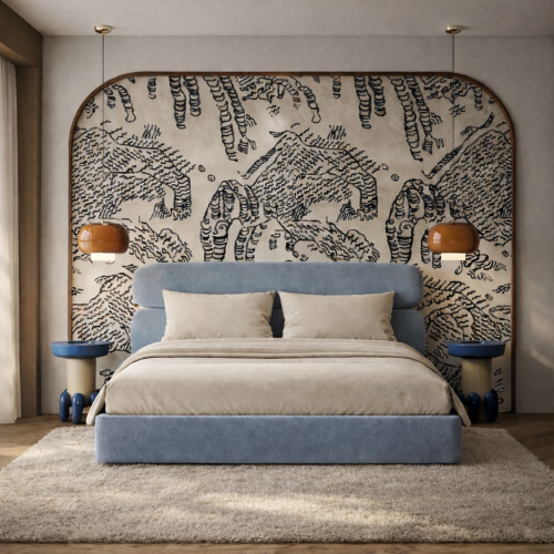 MOU błękitne -designerskie łóżko tapicerowane