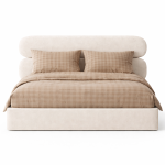 MOU Kremowe - designerskie łóżko tapicerowane