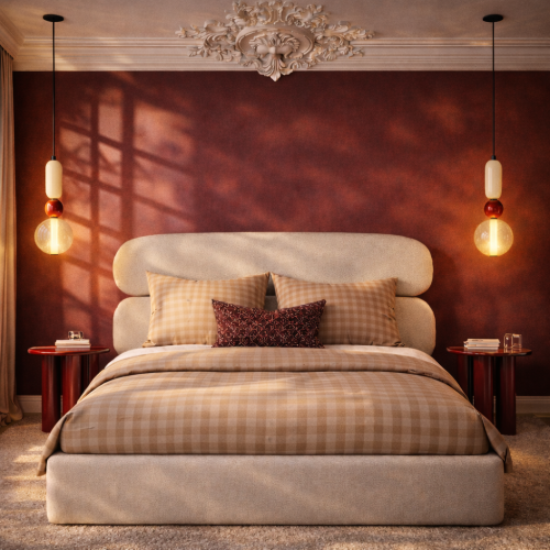 MOU kremowe -designerskie łóżko tapicerowane