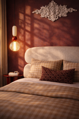 MOU kremowe -designerskie łóżko tapicerowane