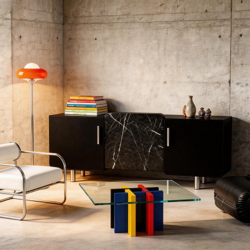 Designerska komoda w okleinie czarnej i marmurowej No.2