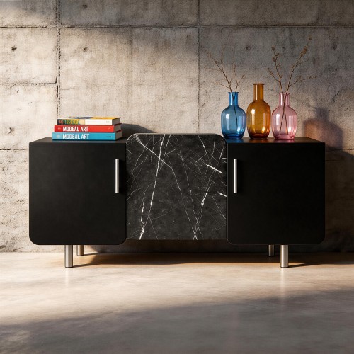 Designerska komoda w okleinie czarnej i marmurowej No.2