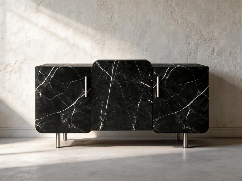 Designerska komoda w okleinie czarnej i marmurowej No.2