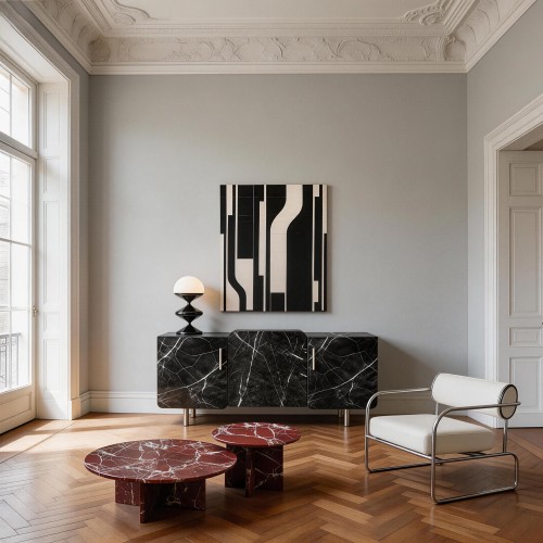 Designerska komoda w okleinie marmurowej czarnej No.3