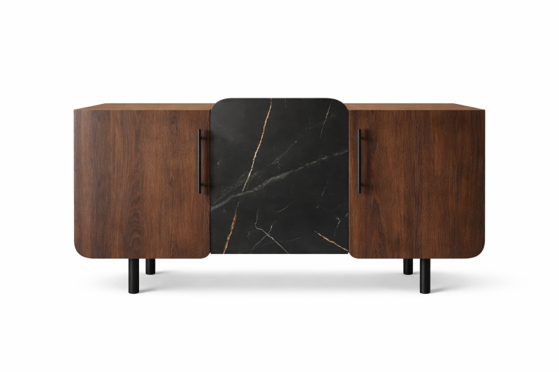 Designerska komoda w okleinie orzechowej i marmurowej No.8