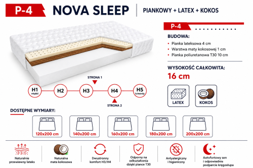 Materac piankowy P-4 NOVA SLEEP z LATEXEM i kokosem