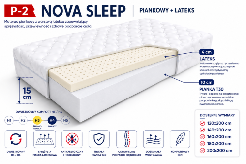 Materac piankowy P-2 NOVA SLEEP z lateksem