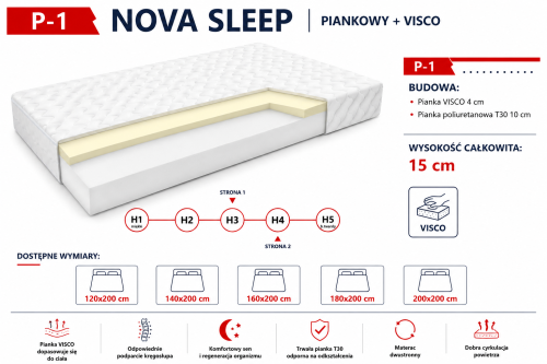Materac piankowy P-1 NOVA SLEEP z pianką VISCO