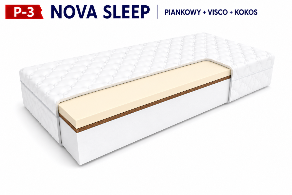 Materac piankowy P-3 NOVA SLEEP  z pianką VISCO i kokosem