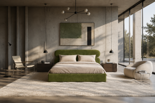 riviera 91 MOU Oliwkowe - designerskie łóżko tapicerowane