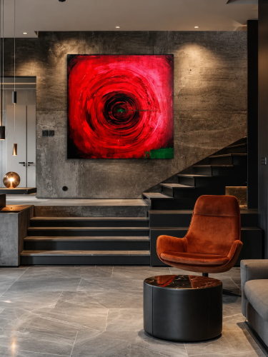 CIRCLE RED – obraz abstrakcyjny ręcznie malowany 100 × 100 cm | Katarzyna Jasyk