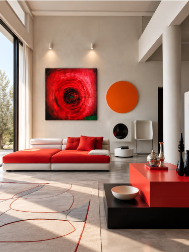 CIRCLE RED – obraz abstrakcyjny ręcznie malowany 100 × 100 cm | Katarzyna Jasyk