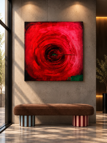 CIRCLE RED – obraz abstrakcyjny ręcznie malowany 100 × 100 cm | Katarzyna Jasyk
