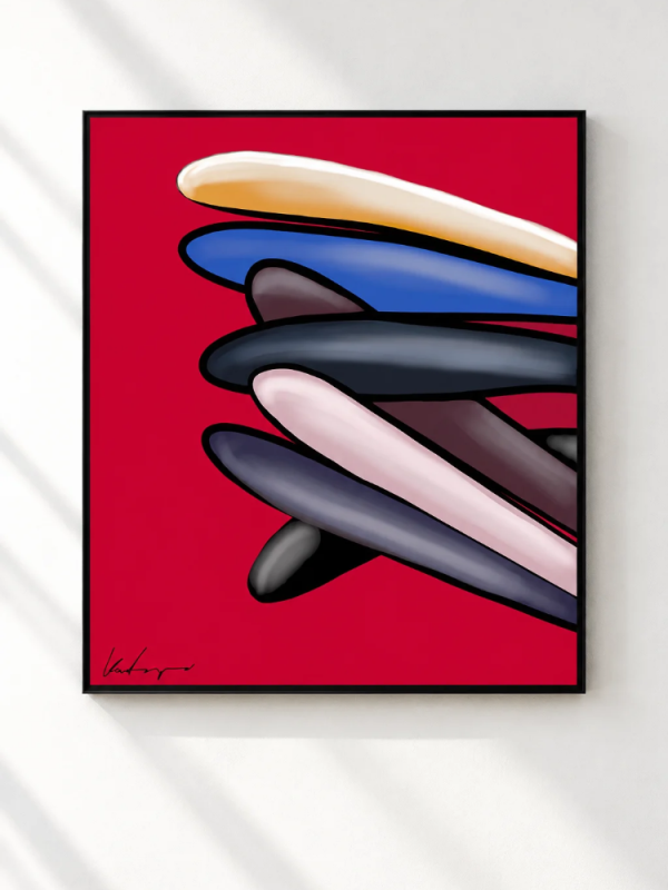 SOMETHING – nowoczesny obraz abstrakcyjny Katarzyny Jasyk, czerwona kompozycja na płótnie 100 × 110 cm.