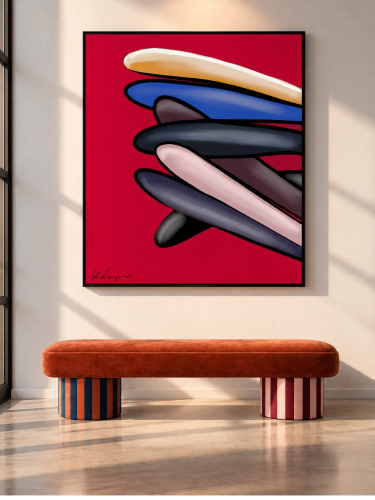 SOMETHING – nowoczesny obraz abstrakcyjny Katarzyny Jasyk, czerwona kompozycja na płótnie 100 × 110 cm.