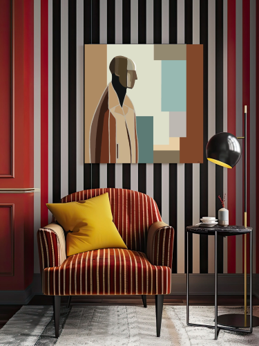 BAUHAUS MAN – geometryczny portret w stylu Bauhaus, obraz na płótnie autorstwa Katarzyny Jasyk.