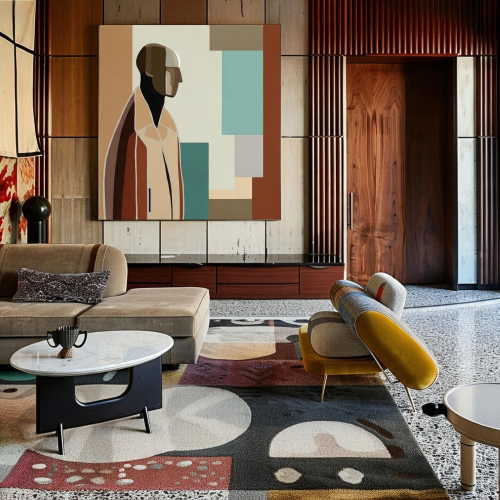 BAUHAUS MAN – geometryczny portret w stylu Bauhaus, obraz na płótnie autorstwa Katarzyny Jasyk.
