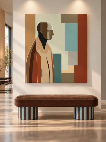 BAUHAUS MAN – geometryczny portret w stylu Bauhaus, obraz na płótnie autorstwa Katarzyny Jasyk.