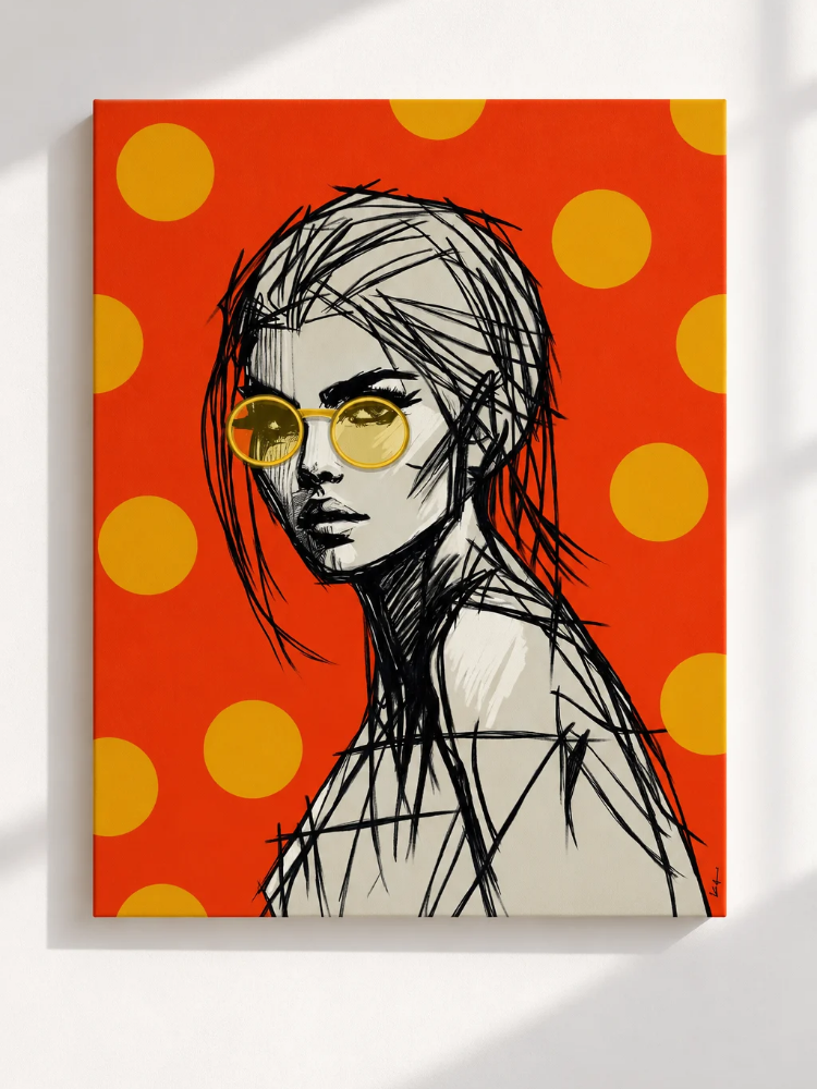 WOMAN WITH GLASSES ORANGE – obraz na płótnie