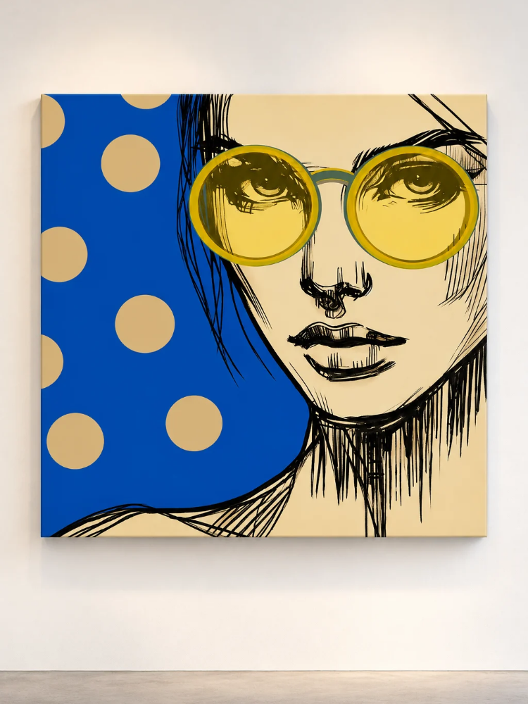 WOMAN WITH GLASSES BLUE – Obraz na płótnie