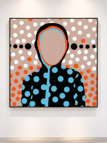 ON POINT – kolorowy obraz pop-art z geometrycznymi kropkami i sylwetką kobiety, Katarzyna Jasyk dla Ravenart.