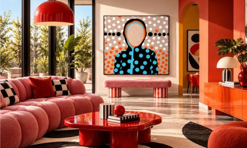 ON POINT – kolorowy obraz pop-art z geometrycznymi kropkami i sylwetką kobiety, Katarzyna Jasyk dla Ravenart.
