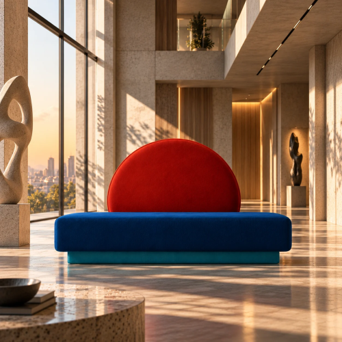 Designerska sofa LE CORBUSIER COLORS No. 2 z okrągłym oparciem – projekt Katarzyny Jasyk dla Ravenart.