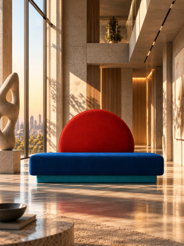 Designerska sofa LE CORBUSIER COLORS No. 2 z okrągłym oparciem – projekt Katarzyny Jasyk dla Ravenart.