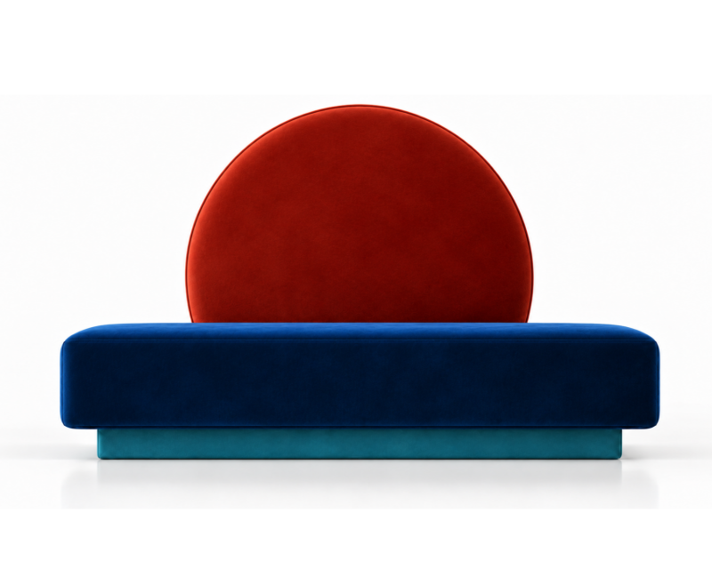 Designerska sofa LE CORBUSIER COLORS No. 2 z okrągłym oparciem – projekt Katarzyny Jasyk dla Ravenart.